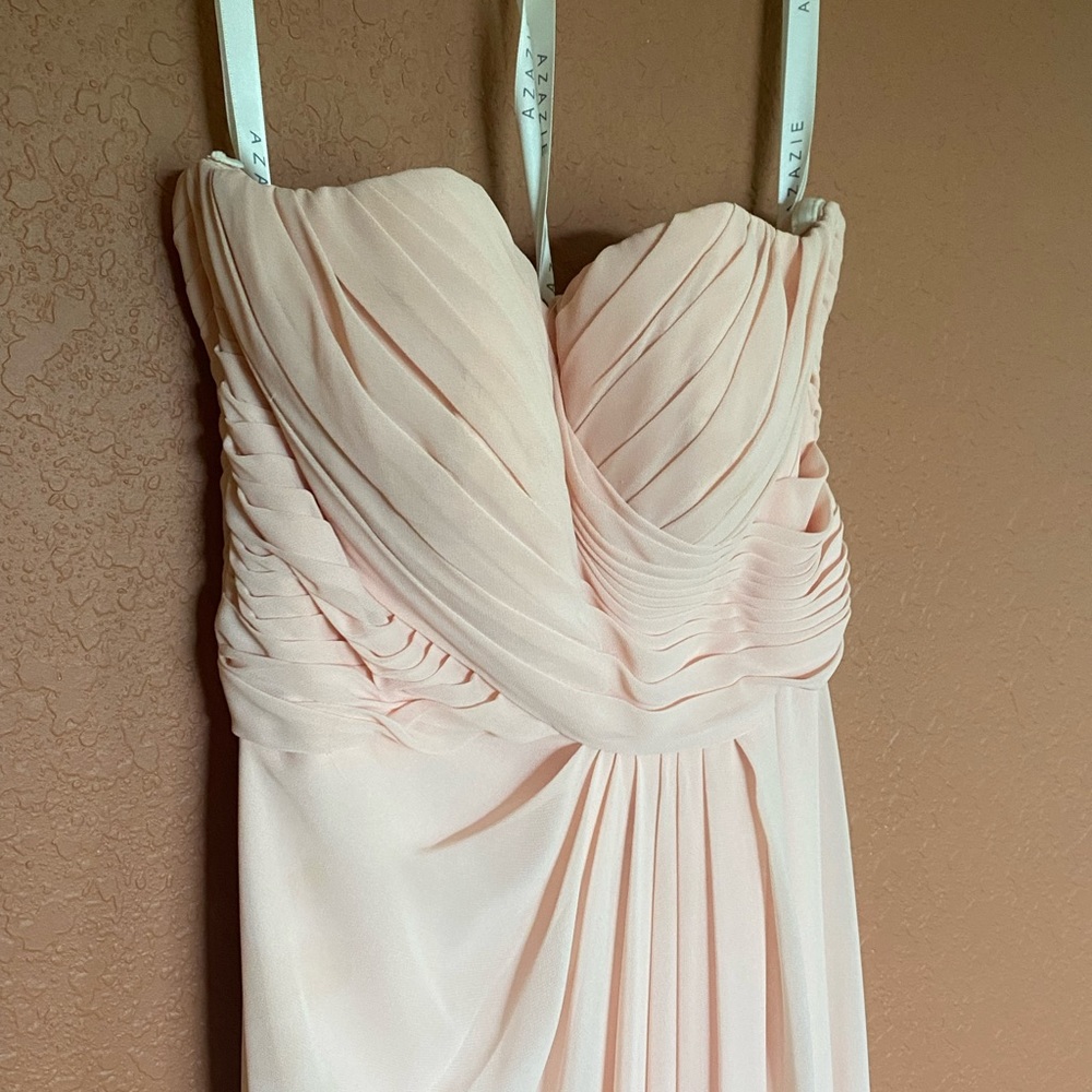Azazie Pearl Pink Strapless Shiffon Dress Size 4